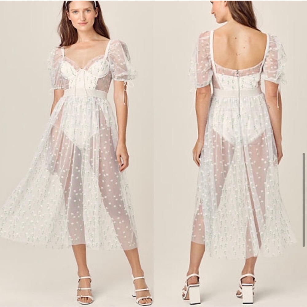 For Love & Lemons Frescia Dress White Lace Floral Size XS - Picture 1 of 9